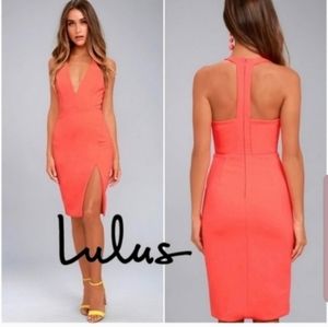 Lulu's Bright Coral Midi Dress Small
